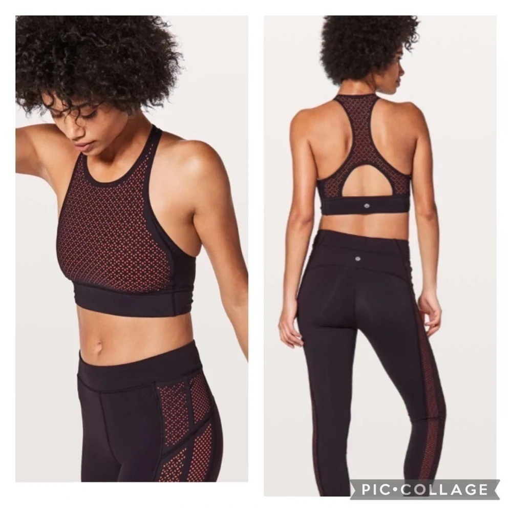 Lululemon Get Your Peek On Bra Deep Phantom / Red Orange Size 6